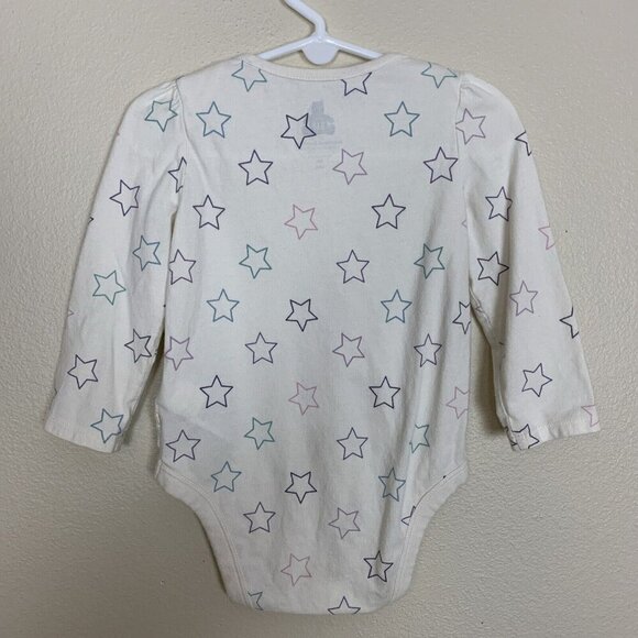 Baby Gap Long Sleeve Bodysuit Ivory Star Print Organic Cotton Girls 18-24 Months - Picture 3 of 10